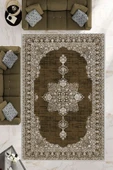 Makinede Yıkanabilir Leke Tutmaz  Kahverengi Dot Keçe Kaymaz Taban Göbekli Salon Saçaksız Halı E4160  KAHVERENGİ 160 x 230 thumbnail 1