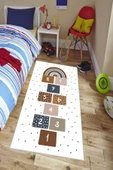 Makinede Yıkanabilir Leke Tutmaz  Beyaz Dot Keçe Kaymaz Taban Seksek Çocuk Saçaksız Halı H7115  ÇOKLU 80 x 150 thumbnail 4
