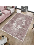 Makinede Yıkanabilir Leke Tutmaz  Pembe Dot Keçe Kaymaz Taban Vintage Göbekli Salon Saçaksız Halı E4172  PEMBE 160 x 230 thumbnail 5