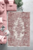 Makinede Yıkanabilir Leke Tutmaz  Pembe Dot Keçe Kaymaz Taban Vintage Göbekli Salon Saçaksız Halı E4172  PEMBE 160 x 230 thumbnail 6