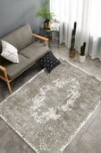 Makinede Yıkanabilir Leke Tutmaz  Vizon Dot Keçe Kaymaz Taban Vintage Göbekli Salon Saçaksız Halı E4171  VİZON 80 x 200 - 4