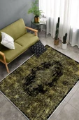 Makinede Yıkanabilir Leke Tutmaz  Gold Dot Keçe Kaymaz Taban Vintage Göbekli Salon Saçaksız Halı E4173  GOLD 100 x 300 - 4