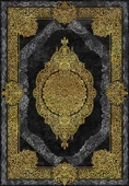 Makinede Yıkanabilir Leke Tutmaz  Gold-Siyah Dot Keçe Kaymaz Taban Göbekli Salon Saçaksız Halı E4176  GOLD-SİYAH 120 x 180 - 2
