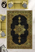 Makinede Yıkanabilir Leke Tutmaz  Siyah-Sarı Dot Keçe Kaymaz Taban Göbekli Salon Saçaksız Halı E4161  SİYAH-SARI 180 x 280 thumbnail 1