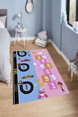 Makinede Yıkanabilir Leke Tutmaz  Mavi-Pembe Dot Keçe Kaymaz Taban Seksek Araba Çocuk Saçaksız Halı H7104  ÇOKLU 120 x 180 thumbnail 1