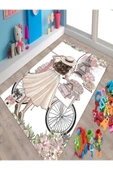 Makinede Yıkanabilir Leke Tutmaz  Beyaz Pvc Deri Kaymaz Taban Tasarım Kız Çocuk Saçaksız Halı H7056  ÇOKLU 160 x 230 - 3
