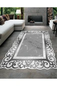 Makinede Yıkanabilir Leke Tutmaz  Gri Pvc Deri Kaymaz Taban Lazer Kesim Salon-Hol Saçaksız Halı L8003-2  GRİ 100 x 300 - 3