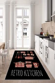 Makinede Yıkanabilir Leke Tutmaz  Siyah Dot Keçe Kaymaz Taban Retro Kıtchen Mutfak Saçaksız Halı LB234  ÇOKLU 100 x 200 thumbnail 3