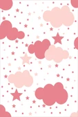 Makinede Yıkanabilir Leke Tutmaz  Beyaz-Pembe Pvc Deri Kaymaz Taban Bulut-Yıldız Çocuk Saçaksız Halı H7071  ÇOKLU 80 x 140 - 2