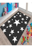 Makinede Yıkanabilir Leke Tutmaz  Antrasit Pvc Deri Kaymaz Taban Yıldız Çocuk Saçaksız Halı H7002  ÇOKLU 120 x 180 - 3