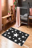 Makinede Yıkanabilir Leke Tutmaz  Antrasit Pvc Deri Kaymaz Taban Yıldız Çocuk Saçaksız Halı H7002  ÇOKLU 180 x 280 - 1