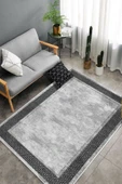 Makinede Yıkanabilir Leke Tutmaz  Gri Pvc Deri Kaymaz Taban Salon-Yolluk Saçaksız Halı B1180  160 x 230 GRİ - 4