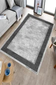 Makinede Yıkanabilir Leke Tutmaz  Gri Pvc Deri Kaymaz Taban Salon-Yolluk Saçaksız Halı B1180  160 x 230 GRİ - 3