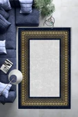 Makinede Yıkanabilir Leke Tutmaz  Gold-Lacivert Pvc Deri Kaymaz Taban Çerçeve Salon Saçaksız Halı B1227  GÜMÜŞ-LACİVERT 200 x 300 - 6
