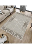 Makinede Yıkanabilir Leke Tutmaz  Vizon Pvc Deri Kaymaz Taban DekorÇerçeve Salon Saçaksız Halı B1275  BEJ-VİZON 120 x 180 - 5