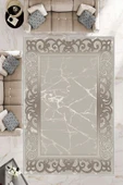 Makinede Yıkanabilir Leke Tutmaz  Vizon Pvc Deri Kaymaz Taban DekorÇerçeve Salon Saçaksız Halı B1275  BEJ-VİZON 120 x 180 - 1