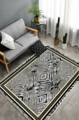 Makinede Yıkanabilir Leke Tutmaz  Siyah Pvc Deri Kaymaz Taban Versace Salon Saçaksız Halı B1210  SİYAH 80 x 300 - 4