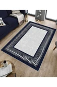 Makinede Yıkanabilir Leke Tutmaz  Gri-Lacivert Pvc Deri Kaymaz Taban Çerçeve Salon Saçaksız Halı B1226  GRİ-GOLD 180 x 280 - 4