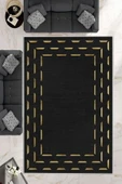 Makinede Yıkanabilir Leke Tutmaz  Siyah Dot Keçe Kaymaz Taban Modern Salon Saçaksız Halı B1258  SİYAH 100 x 300 - 1