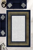 Makinede Yıkanabilir Leke Tutmaz  Gold-Lacivert Pvc Deri Kaymaz Taban Çerçeve Salon Saçaksız Halı B1227  GÜMÜŞ-LACİVERT 200 x 300 - 1