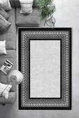 Makinede Yıkanabilir Leke Tutmaz  Gümüş-Siyah Pvc Deri Kaymaz Taban Çerçeve Salon Saçaksız Halı B1229  YEŞİL-GOLD 180 x 280 - 6
