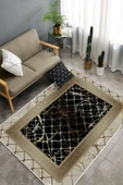 Makinede Yıkanabilir Leke Tutmaz  Vizon-Siyah Pvc Deri Kaymaz Taban Versace Salon Saçaksız Halı B1277  VİZON-SİYAH 120 x 180 - 4
