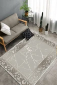 Makinede Yıkanabilir Leke Tutmaz  Vizon Pvc Deri Kaymaz Taban DekorÇerçeve Salon Saçaksız Halı B1275  BEJ-VİZON 120 x 180 - 4