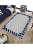 Makinede Yıkanabilir Leke Tutmaz  Lacivert Pvc Deri Kaymaz Taban Çerçeveli Salon Saçaksız Halı B1266  LACİVERT 80 x 200 - 5