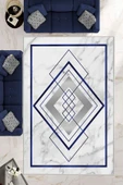 Makinede Yıkanabilir Leke Tutmaz  Lacivert Pvc Deri Kaymaz Taban Modern Salon Saçaksız Halı B1263  LACİVERT 180 x 280 - 1