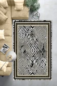 Makinede Yıkanabilir Leke Tutmaz  Siyah Pvc Deri Kaymaz Taban Versace Salon Saçaksız Halı B1210  SİYAH 80 x 300 - 6
