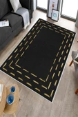 Makinede Yıkanabilir Leke Tutmaz  Siyah Dot Keçe Kaymaz Taban Modern Salon Saçaksız Halı B1258  SİYAH 100 x 300 - 6
