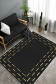 Makinede Yıkanabilir Leke Tutmaz  Siyah Dot Keçe Kaymaz Taban Modern Salon Saçaksız Halı B1258  SİYAH 100 x 200 - 4