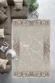 Makinede Yıkanabilir Leke Tutmaz  Vizon Pvc Deri Kaymaz Taban DekorÇerçeve Salon Saçaksız Halı B1275  BEJ-VİZON 120 x 180 - 3