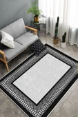 Makinede Yıkanabilir Leke Tutmaz  Gümüş-Siyah Pvc Deri Kaymaz Taban Çerçeve Salon Saçaksız Halı B1229  YEŞİL-GOLD 180 x 280 - 4
