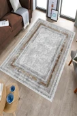 Makinede Yıkanabilir Leke Tutmaz  Gri-Kahve Pvc Deri Kaymaz Taban Eternity Salon Saçaksız Halı B1215  GRİ-TURUNCU 180 x 280 - 3