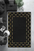 Makinede Yıkanabilir Leke Tutmaz  Siyah Dot Keçe Kaymaz Taban Modern Salon Saçaksız Halı B1258  SİYAH 100 x 200 - 3