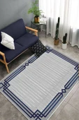 Makinede Yıkanabilir Leke Tutmaz  Lacivert Pvc Deri Kaymaz Taban Çerçeveli Salon Saçaksız Halı B1266  LACİVERT 80 x 200 - 4