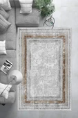 Makinede Yıkanabilir Leke Tutmaz  Gri-Kahve Pvc Deri Kaymaz Taban Eternity Salon Saçaksız Halı B1215  GRİ-TURUNCU 180 x 280 - 6