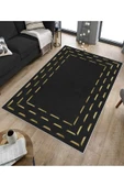 Makinede Yıkanabilir Leke Tutmaz  Siyah Dot Keçe Kaymaz Taban Modern Salon Saçaksız Halı B1258  SİYAH 100 x 200 - 5