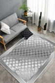 Makinede Yıkanabilir Leke Tutmaz  Gri Pvc Deri Kaymaz Taban Modern Salon Saçaksız Halı B1285  GRİ 200 x 300 - 4