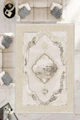 Makinede Yıkanabilir Leke Tutmaz  Krem Pvc Deri Kaymaz Taban Göbekli Salon Saçaksız Halı E4142  KREM 200 x 300 - 1