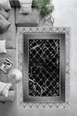 Makinede Yıkanabilir Leke Tutmaz  Gri-Siyah Pvc Deri Kaymaz Taban Versace Salon Saçaksız Halı B1293  GRİ-SİYAH 80 x 200 - 3