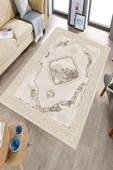 Makinede Yıkanabilir Leke Tutmaz  Krem Pvc Deri Kaymaz Taban Göbekli Salon Saçaksız Halı E4142  KREM 200 x 300 - 6