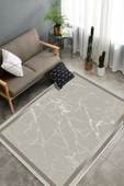 Makinede Yıkanabilir Leke Tutmaz  Bej-Vizon Pvc Deri Kaymaz Taban Modern Salon Saçaksız Halı B1287  BEJ-VİZON 80 x 150 - 4