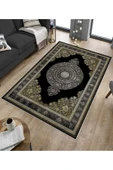 Makinede Yıkanabilir Leke Tutmaz  Siyah Pvc Deri Kaymaz Taban Göbekli Salon Saçaksız Halı E4158  SİYAH 160 x 230 - 5