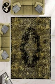 Makinede Yıkanabilir Leke Tutmaz  Gold Pvc Deri Kaymaz Taban Vintage Göbekli Salon Saçaksız Halı E4173  GOLD 180 x 280 - 1