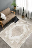 Makinede Yıkanabilir Leke Tutmaz  Krem-Vizon Pvc Deri Kaymaz Taban Salon Göbekli Saçaksız Halı E4174  KREM-VİZON 180 x 280 - 4