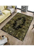 Makinede Yıkanabilir Leke Tutmaz  Gold Pvc Deri Kaymaz Taban Vintage Göbekli Salon Saçaksız Halı E4173  GOLD 80 x 300 - 5
