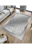 Makinede Yıkanabilir Leke Tutmaz  Gri Pvc Deri Kaymaz Taban Modern Salon Saçaksız Halı B1285  GRİ 200 x 300 - 5