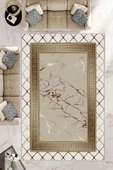 Makinede Yıkanabilir Leke Tutmaz  Krem-Vizon Pvc Deri Kaymaz Taban Versace Salon Saçaksız Halı B1281  KREM-VİZON 80 x 300 - 1